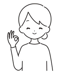 モノクロ｜OKマークの私服の女性｜上半身
