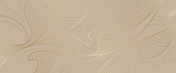 Gold lines vector art background. Abstract luxury cover design. Poster for design interior. Template for cards, flyers, banner, packaging. Premium golden illustration for luxe invite, wedding card.