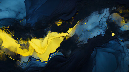 Abstract painted art background in blue and yellow