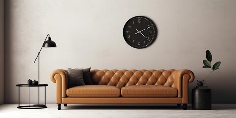 living room decoration with brown sofa