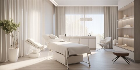 Fototapeta na wymiar Interior of a modern, bright beauty salon with treatment bed