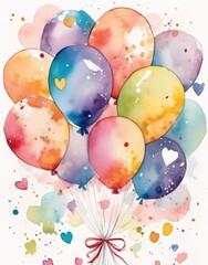 Watercolor birthday Balloons: A card featuring a bunch of colorful balloons, each with a sweet birthday wish.
