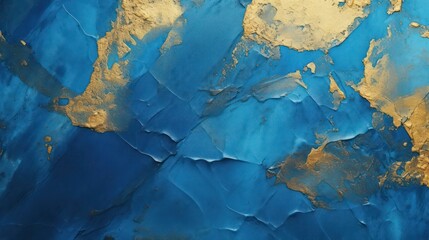 Bright blue and golden grunge decorative plaster wall abstract background. Generative AI