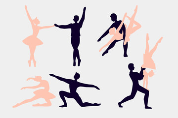 hand drawn couple dancer silhouette illustration vector - obrazy, fototapety, plakaty