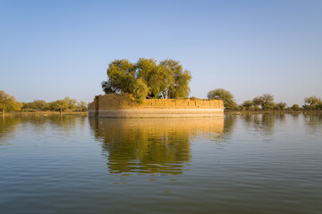 Gadisar Lake in Asia, India, Rajasthan, Jaisalmer, in summer on a sunny day.