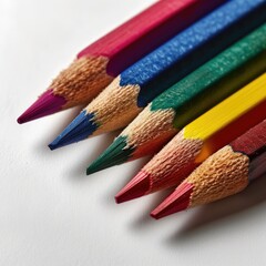 Fototapeta premium Precision Colored Pencils on White - Artistic Detail Photography