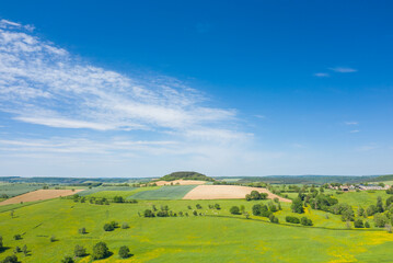The forests and fields of the countryside in Europe, in France, in Burgundy, in Nievre, in Varzy, towards Clamecy, in Spring, on a sunny day.