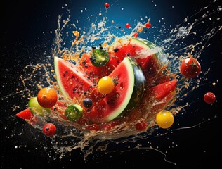 Obraz na płótnie Canvas Explosion of juicy fruits and juce splash