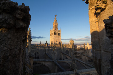 La Giralda, a former minaret of the great mosque of Seville (Spain), later converted to a bell tower for the Cathedral.