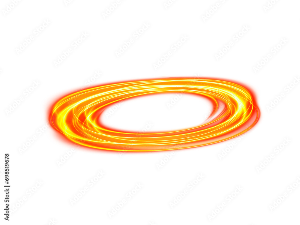 Poster neon swirl. curve orange line light effect. abstract ring background with glowing swirling backgroun