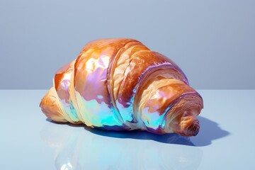 Pastry butter croissant made out of glass with holographic syrup, solid