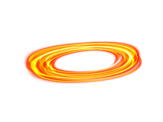 Neon swirl. Curve orange line light effect. Abstract ring background with glowing swirling background. Energy flow tunnel. Orange portal, platform. Magic circle vector. Luminous spiral. round frame 