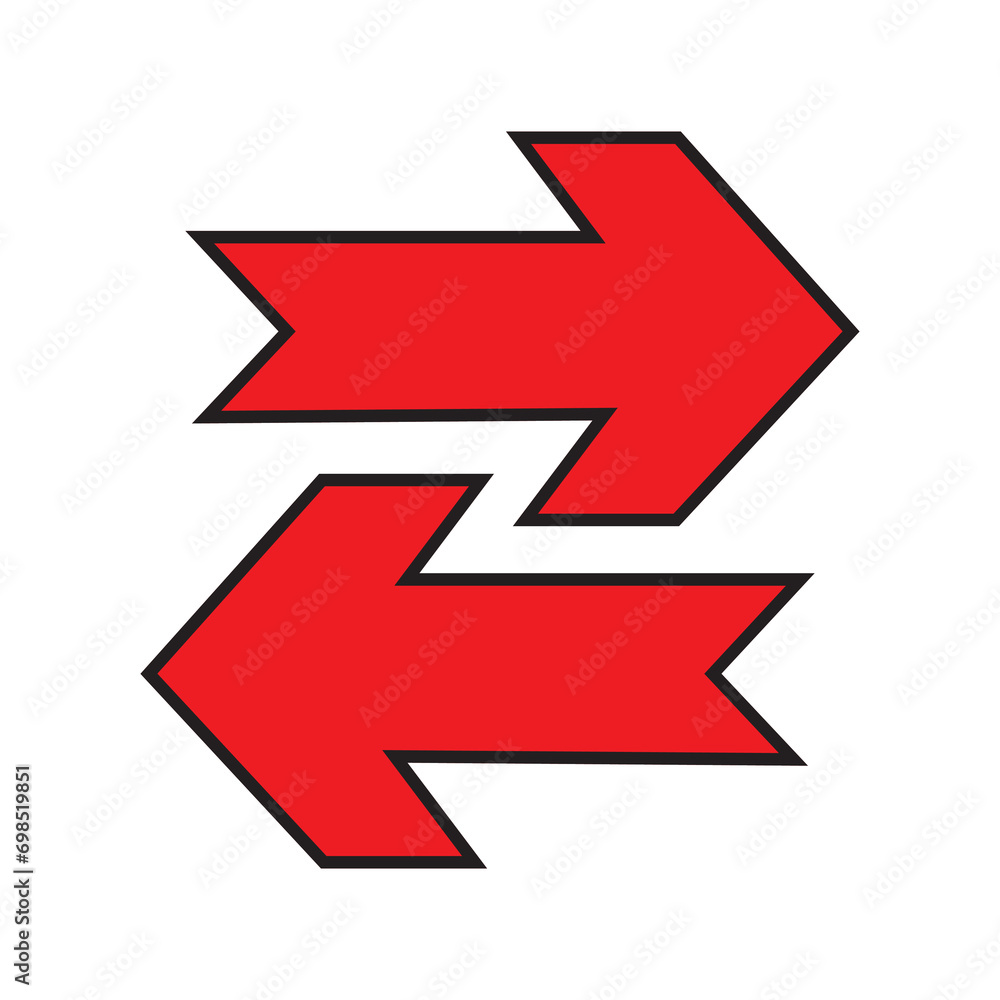 Poster red arrows exchange horizontal icon from primitive set. this isolated flat symbol is drawn with red 