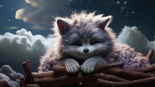 Lullabies Cute Baby Werewolf. Best Loop Video Background For Lullabies. 4K Ultra HD Animated Looping Video Background.