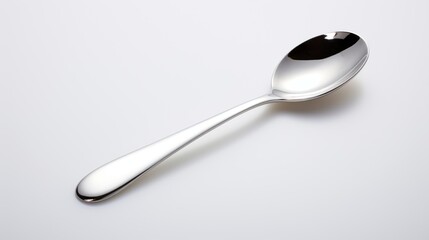  a close up of a spoon on a white surface with a reflection of the spoon on the side of the spoon.