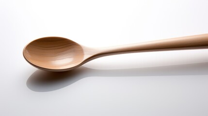  a wooden spoon on a white surface with a shadow of a wooden spoon on the surface with a shadow of a wooden spoon on it.