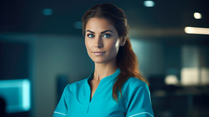 Fototapeta premium Professional Woman in Turquoise Physio Attire
