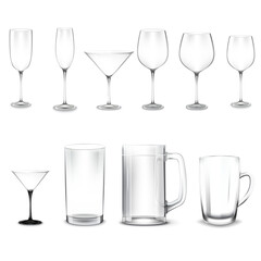 Set of glasses. Set of transparent glasses for wine, martini, champagne and other