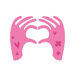 Hands Making or Formatting a Heart Symbol. I Love You Heart Sign. Valentine Day. Vector Flat Cartoon Illustration.