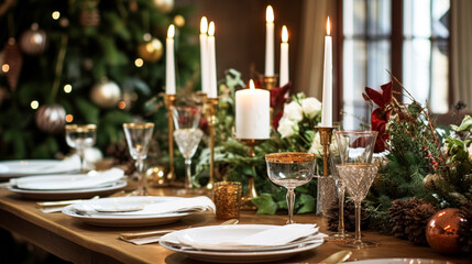 Table decor, holiday tablescape and formal dinner table setting for Christmas, holidays and event celebration, English country decoration and home styling