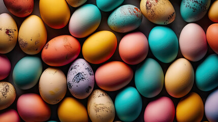 Naklejka na ściany i meble Colorful Easter eggs background, easter celebration,Greeting card or banner