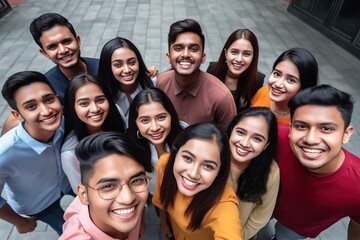 Campus Companions: Happy Indian Asian Students Unite for a Top-View Snapshot generative ai