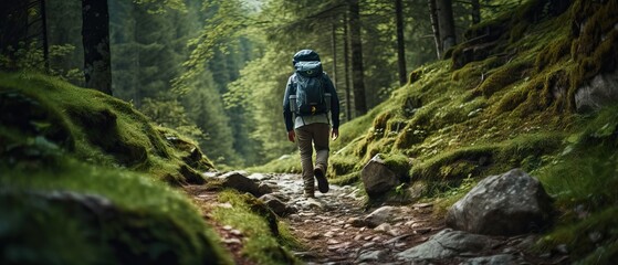  A Trekker's Journey Through the Mountainous Terrain, Balancing Adventure with Nature's Tranquility generative ai