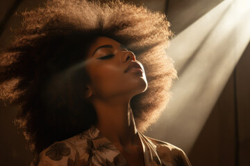 a beautiful young black woman with an afro  - Powered by Adobe