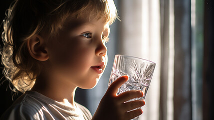 children drink clean water in nature. selective focus Generative AI, - obrazy, fototapety, plakaty