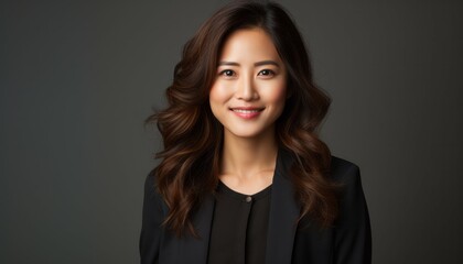 Young happy smiling beautiful asian business woman on white background or office - obrazy, fototapety, plakaty
