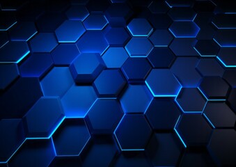 Abstract futuristic tech surface blue red neon light hexagon pattern background with light rays