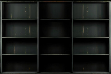 Dark empty black wooden shelves for background and products.