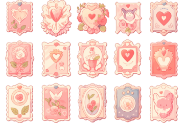 2d cartoon cute stamp valentine theme. generative ai