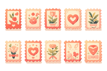 2d cartoon cute stamp valentine theme. generative ai