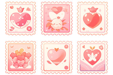 2d cartoon cute stamp valentine theme. generative ai