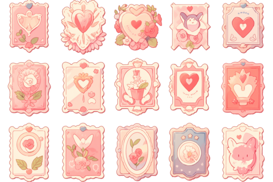 2d cartoon cute stamp valentine theme. generative ai