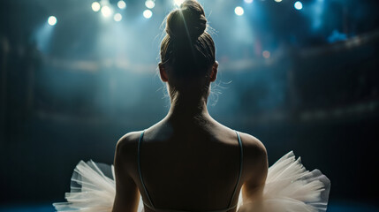 Back View of Ballerina Gracefully Performing on Stage