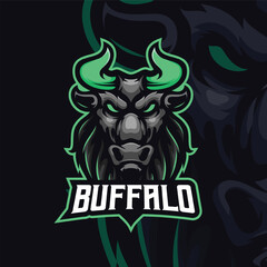 illustration of buffalo head mascot logo design with blue background vector template. modern concept style for badge, emblem and t-shirt printing. Buffalo logo silhouette