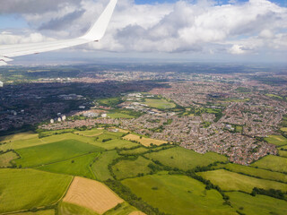 Towns and rural scenery overviewed from an airplane (Norton Malreward, Bristol, England)