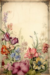 Framed flowers on an old paper backdrop