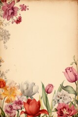 Flowers frame on an antique paper background 