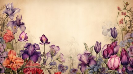 Flowers frame on an antique paper background 