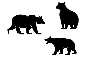 various bear silhouettes on the white background, bear icon set