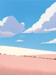Poster Brown field under a blue sky with clouds. The scene is peaceful and serene © Noboru