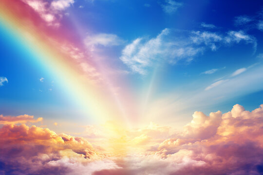 A rainbow arcing across the sky, representing the promise of happiness and fulfillment.
