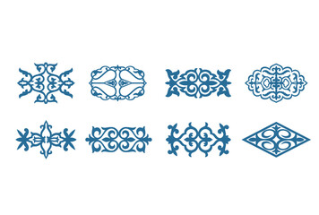 Islamic ornament vector, persian motiff. 3d ramadan islamic round pattern elements. Geometric logo template set. Circular ornamental arabic symbols. National pattern of the Kazakhs, Kyrgyz, Mongols.