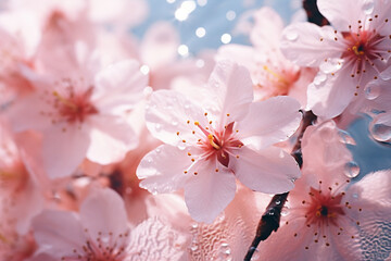 The soft and delicate petals of a cherry blossom, captured in a dreamlike macro composition