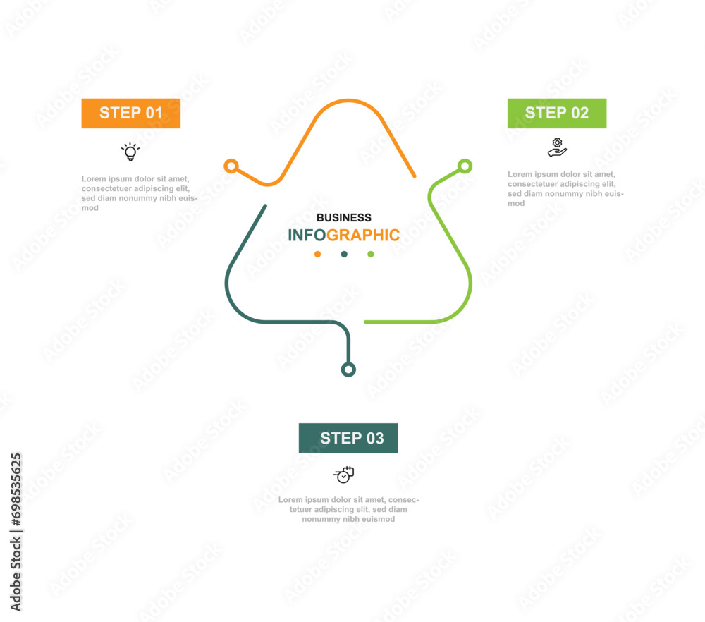Fototapete business template infographic vector element with 3 step process suitable for web presentation and i