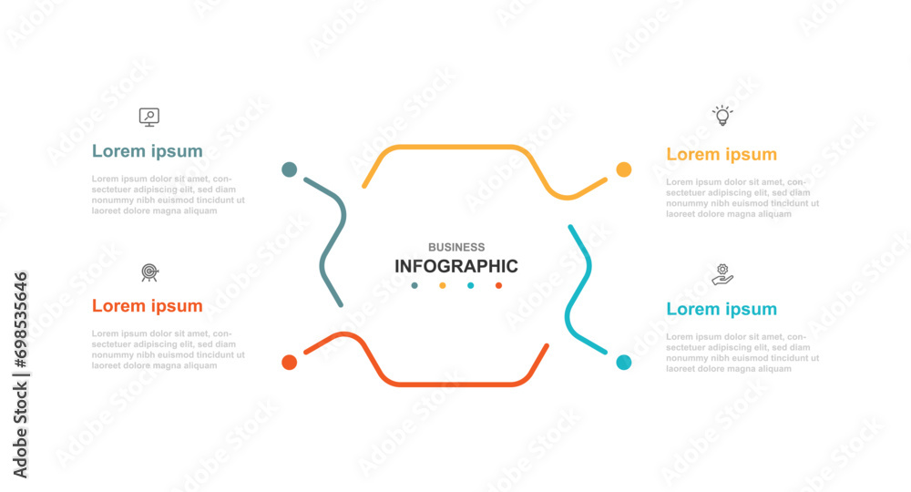 Poster 4 line step process infographic template vector element with icons suitable for web presentation and information graphic 