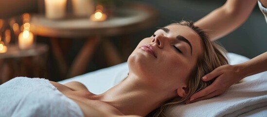 Woman receiving beauty treatment on massage bed
